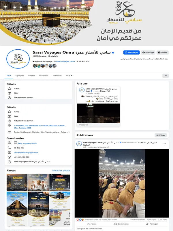 Création de contenu social media Sassi Voyages Omra - The Webside