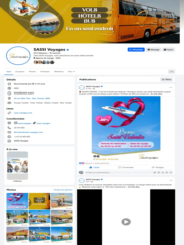 Pilotage de campagnes social media Sassi Voyages - The Webside